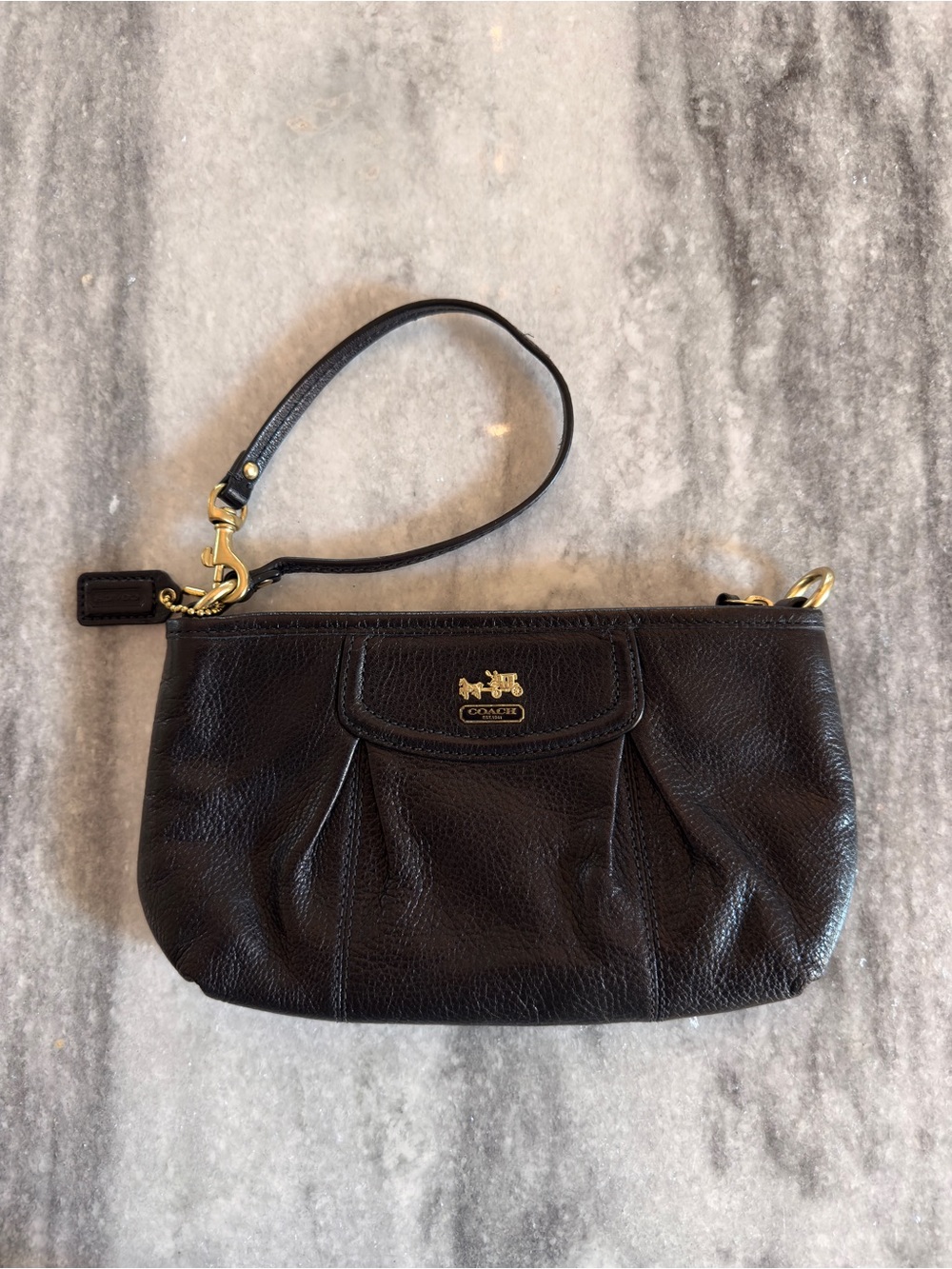 Coach Madison 1941 Wristlet Black Pebbled Leather with Gold Hardware